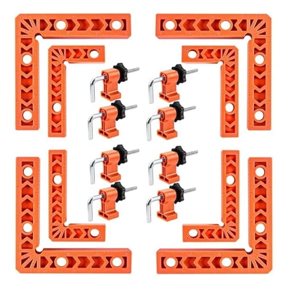 Corner Clamps – 4-Pack L-Shaped 90° Clamps (2"x3" & 2"x4") with 8 Quick-Release Clamp Heads, for Woodworking, Cabinet Assembly & DIY
