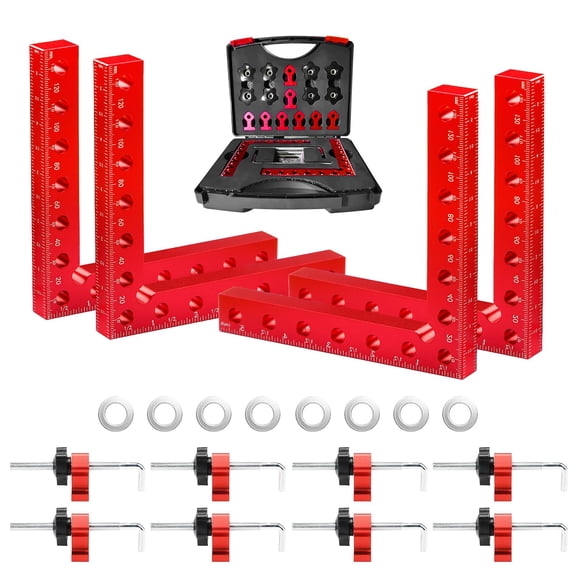 Corner Clamps for Woodworking 4 Pack 5.5"x 5.5" Right Angle Wood Clamps 90 Degree Carpenter Tools Positioning Squares for Frame,Box,Drawer,Cabinets,Gifts for Men Dad Red 4 Pack Set