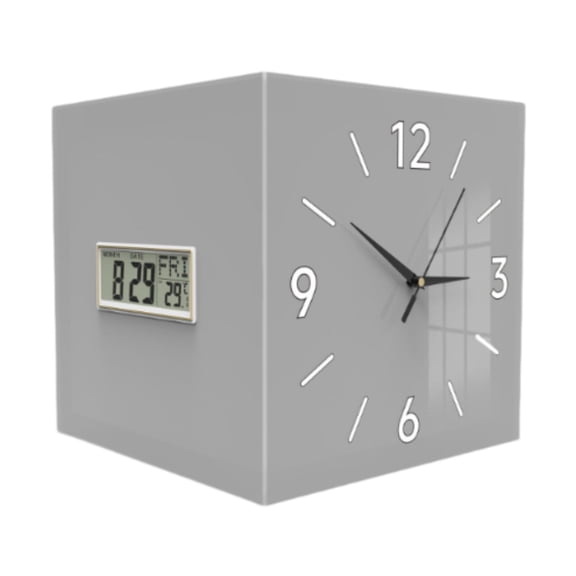 Corner Clock Wall Ornament Calendar Function Acrylic Metal Design for Bedroom Office Kitchen