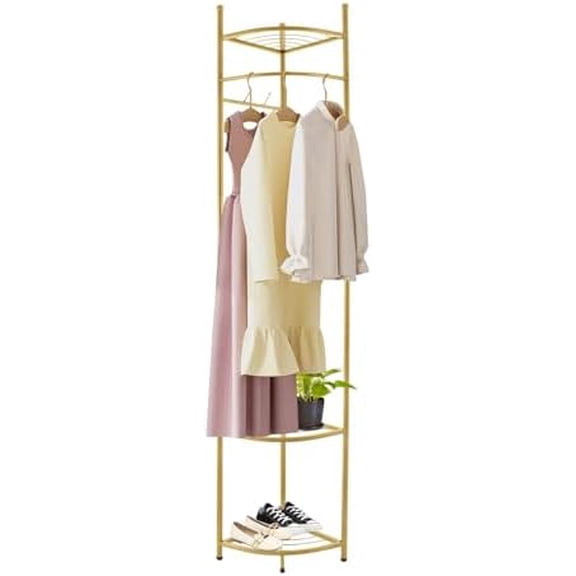 Corner Clothing Rack, Coat Rack with Fan-shaped Shelves, Freestanding Garment Rack for Corridors, Entrances, Bedrooms, Living Rooms, Offices (Gold)$$Home Decor, Kitchen, & Other