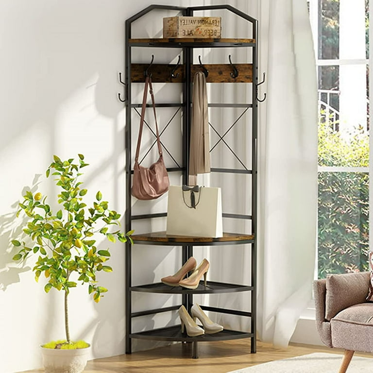 Corner Coat Rack Hall Tree with Shoe Bench Entryway Coat Rack with 6 Metal Hooks Industrial Corner Shoe Racks Freestanding Corner Shelves Organizer Entryway Bench with Coat Rack Storage Walmart