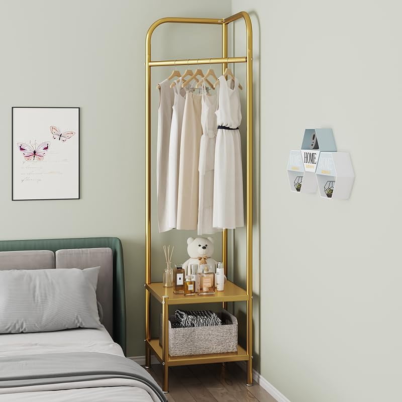 Corner Coat Rack, Modern Metal Clothes Rack Corner Gold Clothing Rack ...