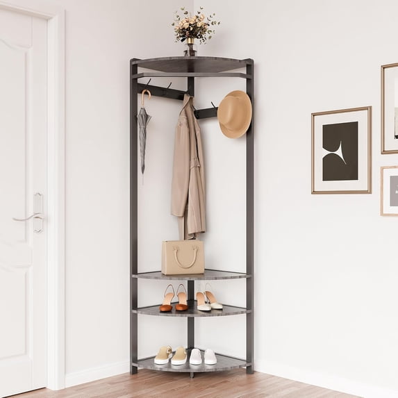 Corner Coat Rack with Shoe Bench, Entryway and 6 Double Hooks, Corner ...