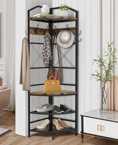 Corner Coat Rack with Shoe Storage, Corner Shoe Rack Freestanding ...