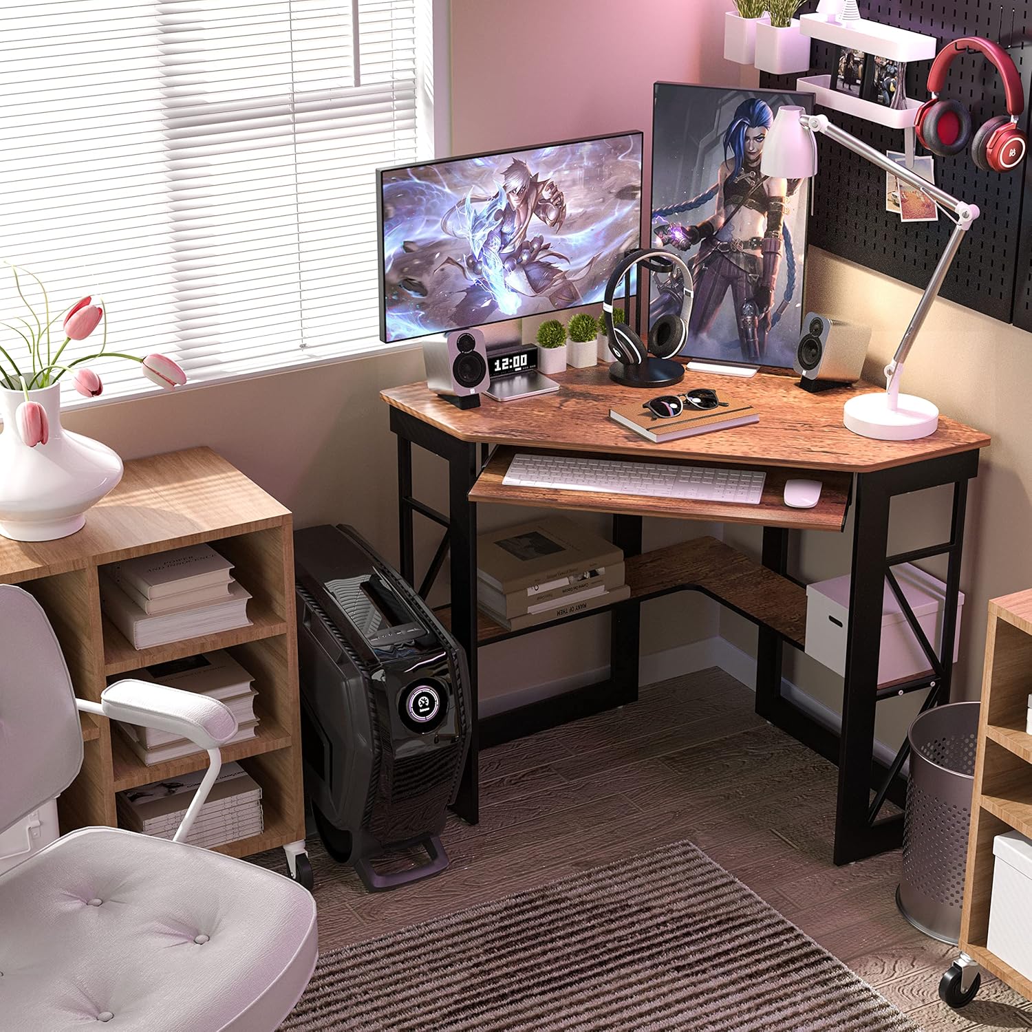 Corner Computer Desk 41 x 30 inches with Smooth Keyboard & Storage ...