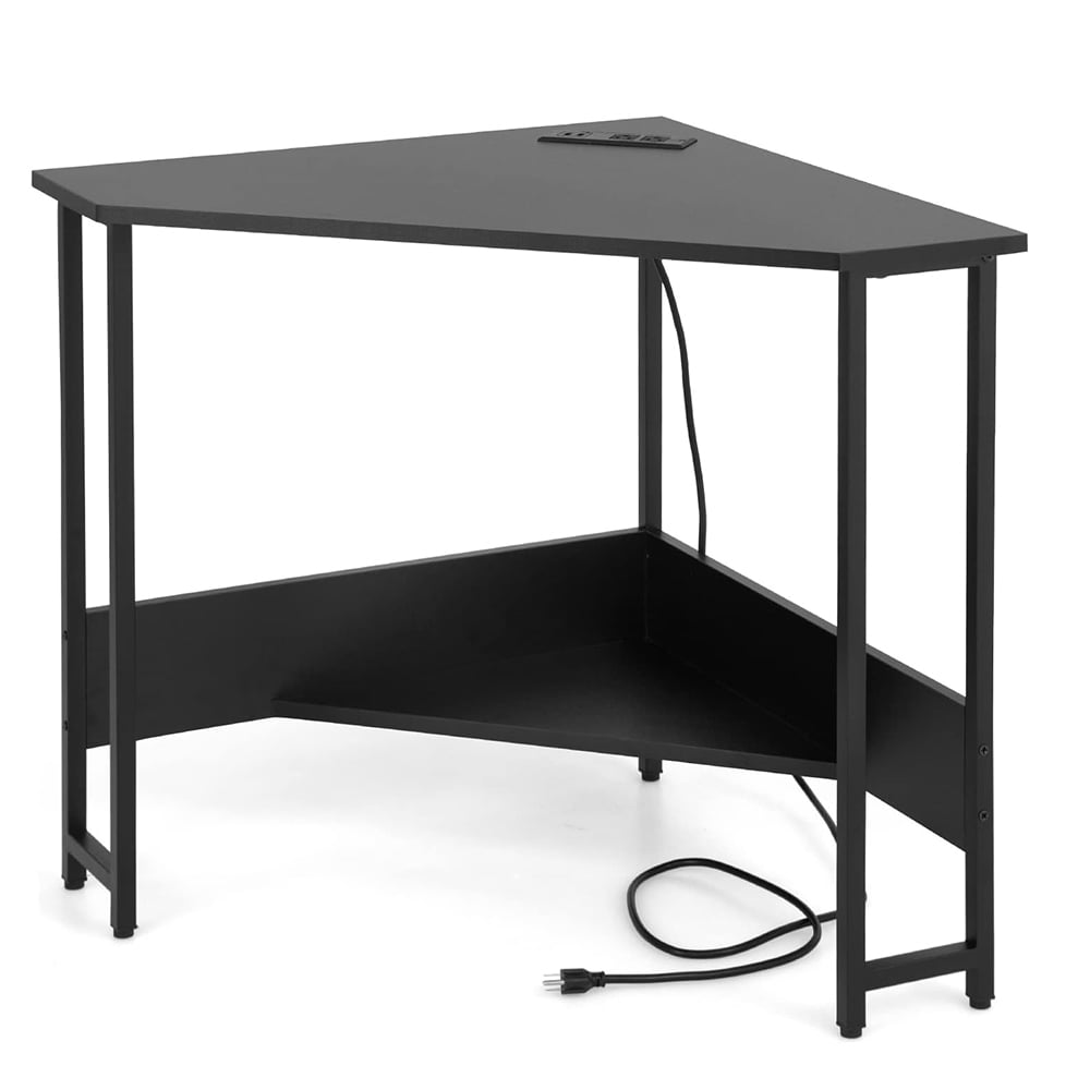Corner Computer Desk with USB Charging Ports and Power Outlet, Compact ...