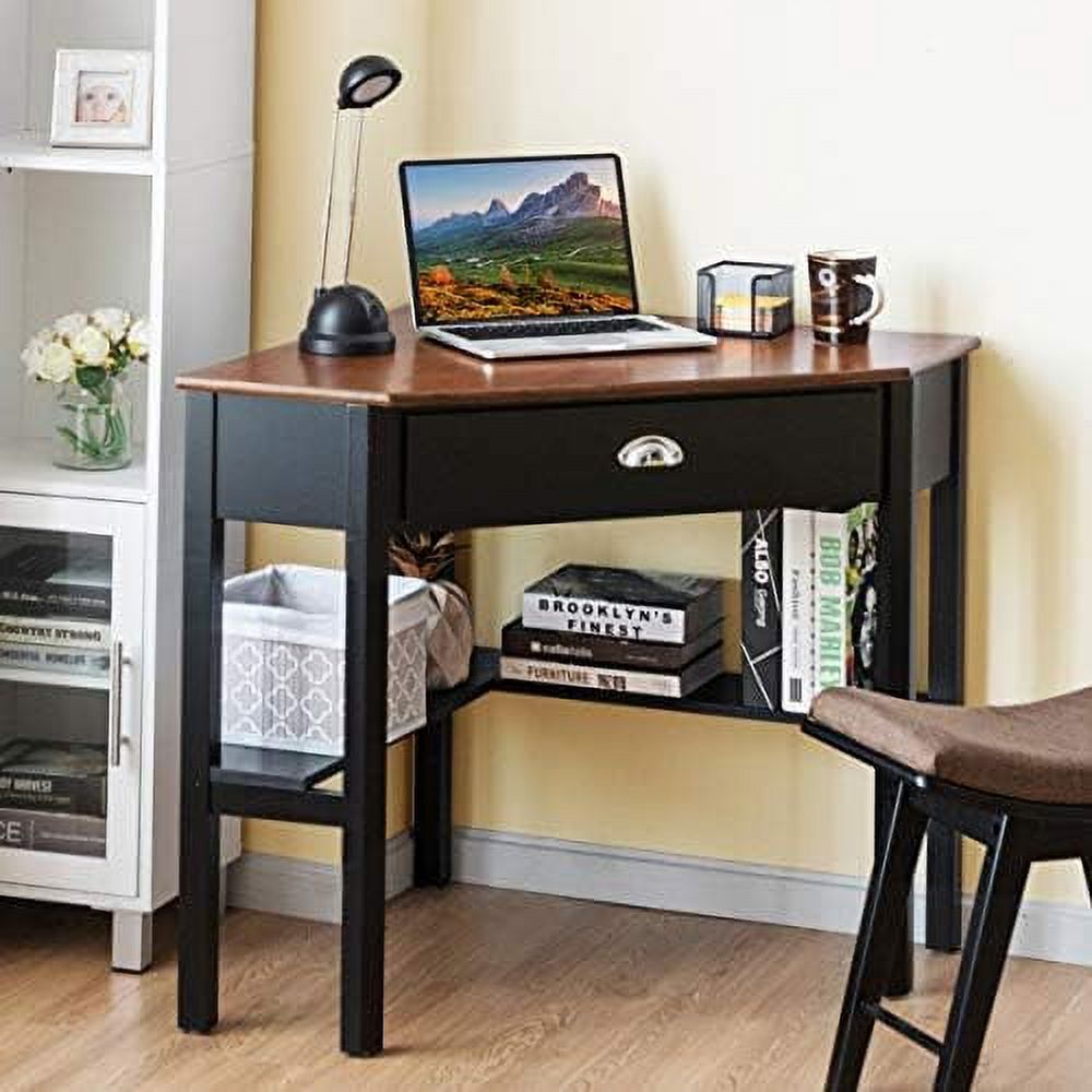 Corner Computer Desk with Drawer and Shelves Stable Laptop PC Table