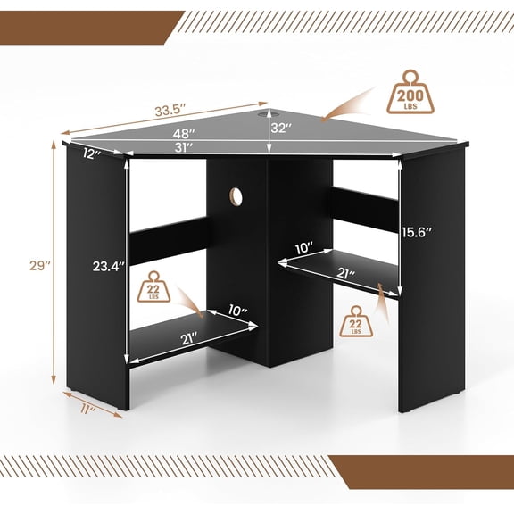 Corner Computer Desk with Shelves & CPU Stand, Compact Vanity Makeup Table for Small Spaces, Black