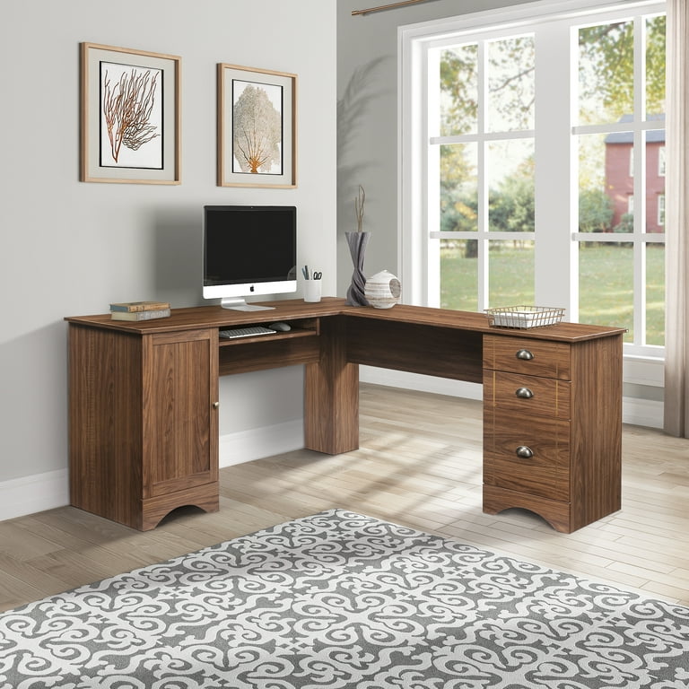 Walnut corner 2024 desk with drawers