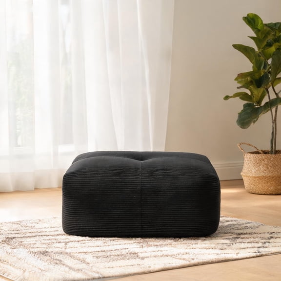 Corner Convertible Sofa with Pillows for Living Room, Matte Black Corduroy, Large L-Shape, Modular Seating