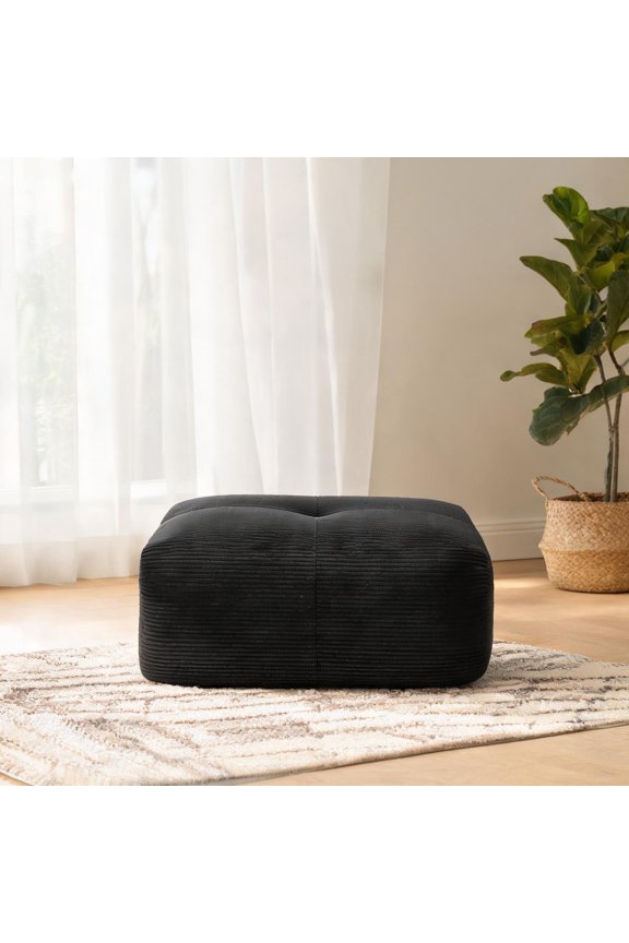 Corner Convertible Sofa with Pillows for Living Room, Matte Black Corduroy, Large L-Shape, Modular Seating