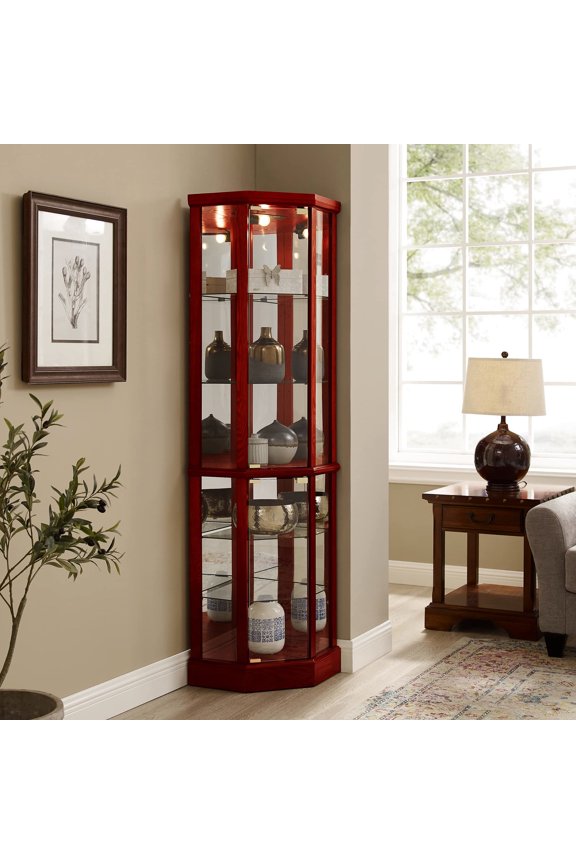 Corner Curio Cabinet with 4 Adjustable Shelves and Mirror / Showcase Collectibles in Style