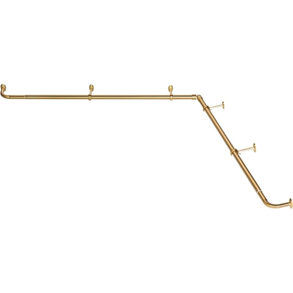 Corner Curtain Rod for Bay Window, L-shaped Curved 2 Sided 36-72 Inch Wrap Around Curtain Rods, Adjustable 1 Inch Drapery Rods for Bedroom Living Room,Warm Gold