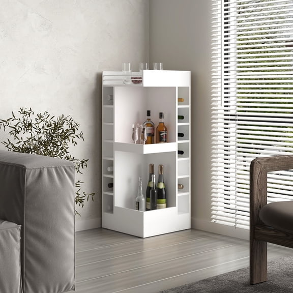 Corner Design & Sleek Aesthetic - White 3 - Tier Bar Cabinet for Modern Spaces