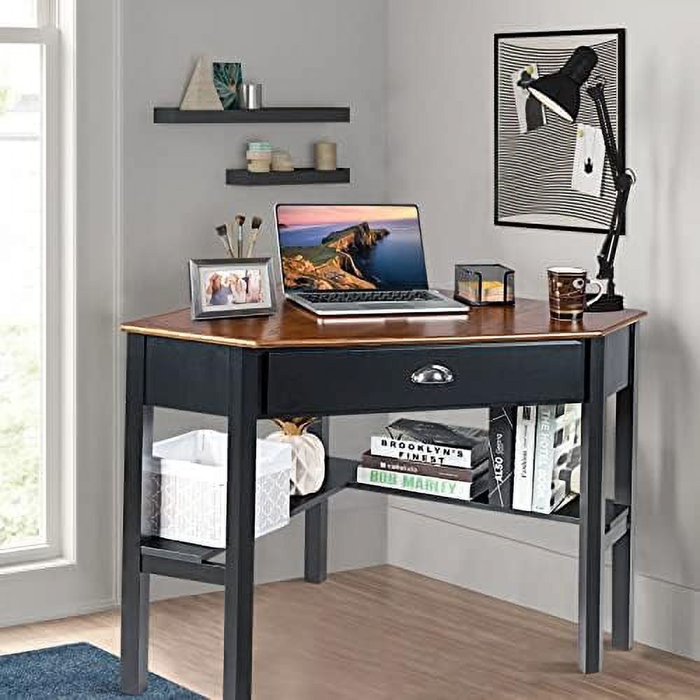 Corner Desk Desk with Drawers and Shelves Wood Corner Console Table