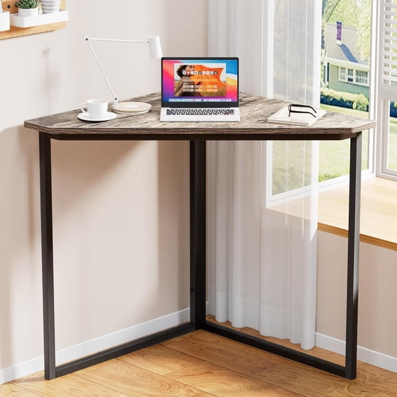 Corner Desk,Office Tables for Living Room for Small Space Triangle Computer Desk with Steel Frame Corner Shelves with Metal Frame Writing Desk for Workstation Classic Grey 31.1"