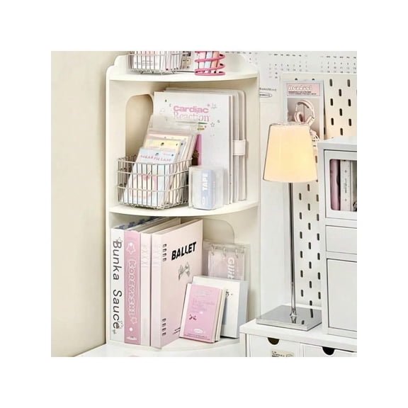 Corner Desk Organizer Rack, 3-Tier Vertical Wall Mount Shelf for Bedroom and Dorm, White Floating Storage Rack for Office Supplies and Home Decor, Space Saving Corner Bookshelf
