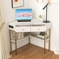 Corner Desk with Power Outlet, 90 Degrees Triangle Desk w/Storage