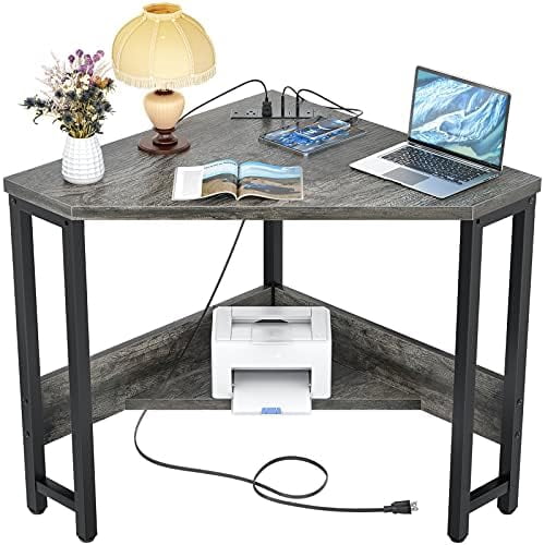 Computer Desk Mini Port Corner Desk Small Desk with Outlets Corner Table for Small Space ...