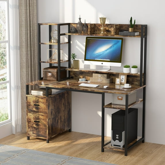 Corner Desk with Storage Shelves, Compact 90 Degrees Triangle Space Saving Computer Desk with Outlet, LED Lights, Keyboard Tray & Monitor Stand, Black Writing Table Desk for Home Office by PAKASEPT