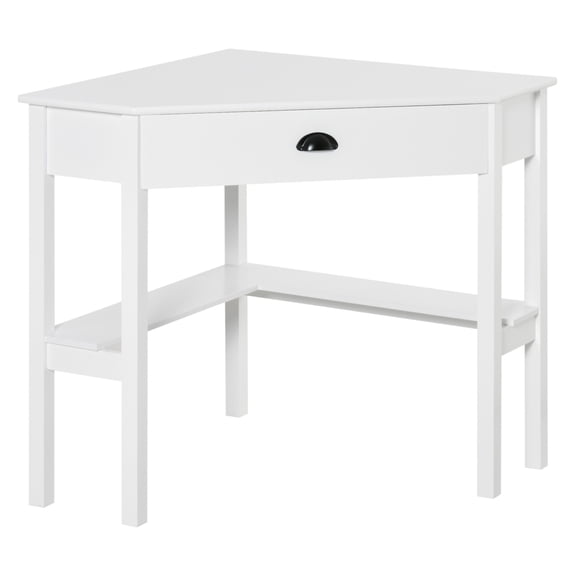 Corner Desk, Triangle Computer Desk with Drawer and Storage Shelves for Small Spaces, Home Office Workstation for Living Room, or Bedroom, White