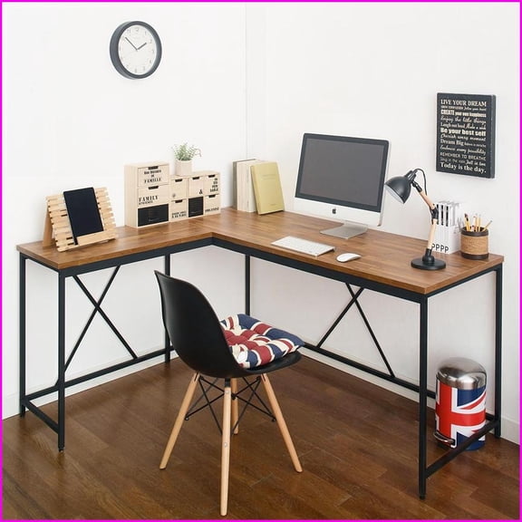 Corner Desks | Olympus Modern Industrial Acacia Wood & Black Metal Corner Desk | Natural | Solid Wood