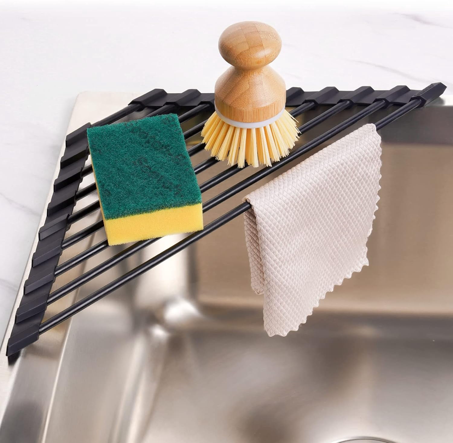 Corner Dish Drying Rack – Roll-Up Silicone & Stainless Steel Design ...