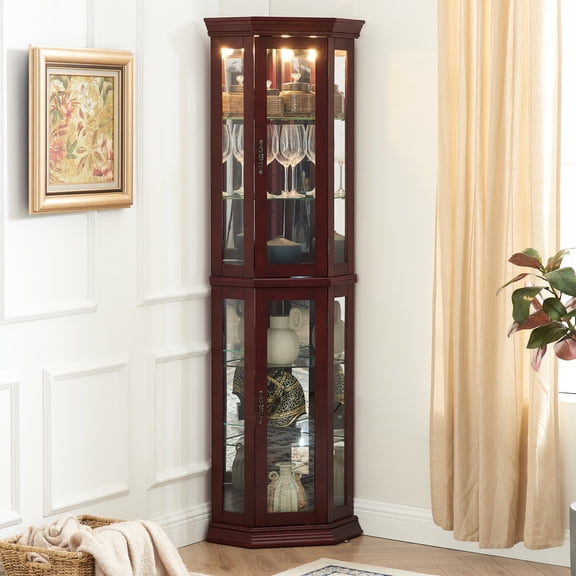 Corner Display Cabinet with Glass Shelves and Anti - dumping Design / Keep Cabinet Stable for Display