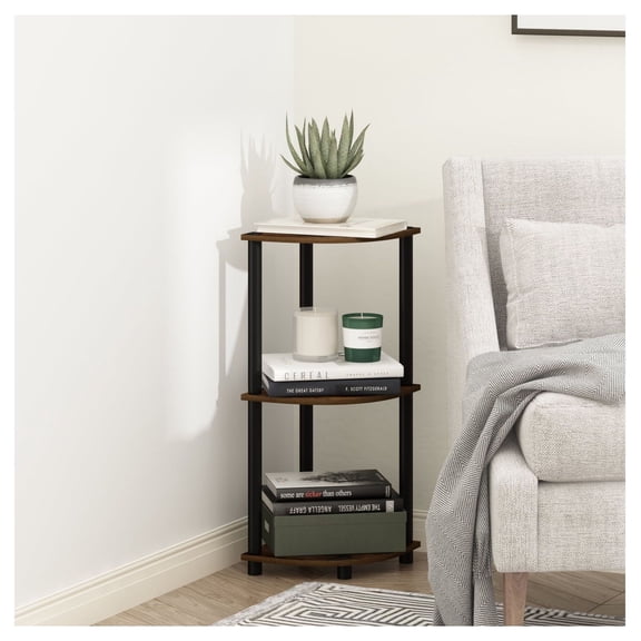 Corner Display Rack, 3 Tier Shelving Unit - Turn-N-Tube Amber Pine/Black - Space Saving Storage for Bedroom, Living Room, Kitchen, Bathroom