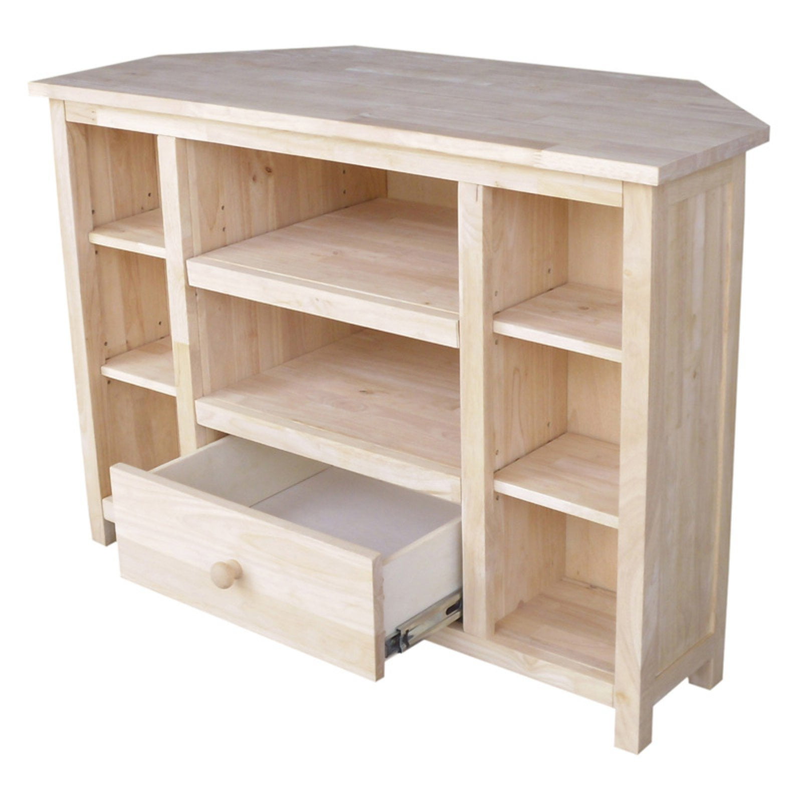 Elegant Solid Hardwood Corner TV Stand with Adjustable Shelves - Brown