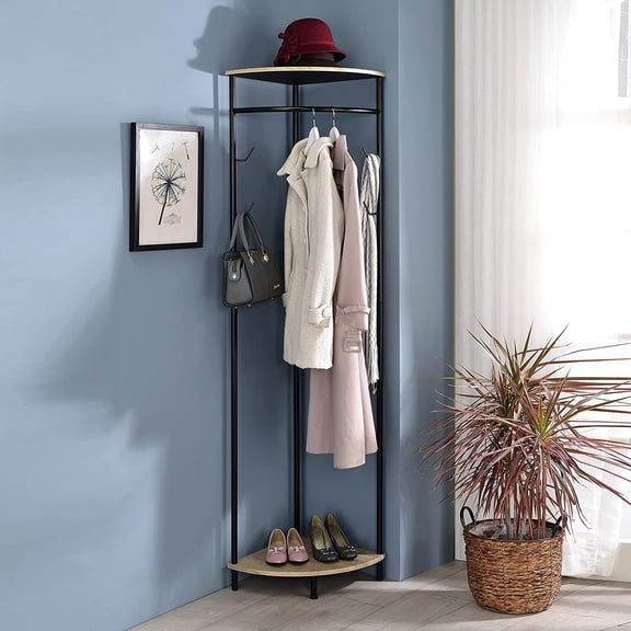 Corner Entryway Freestanding Hall Tree Coat Rack With Shelf & Shoe Storage
