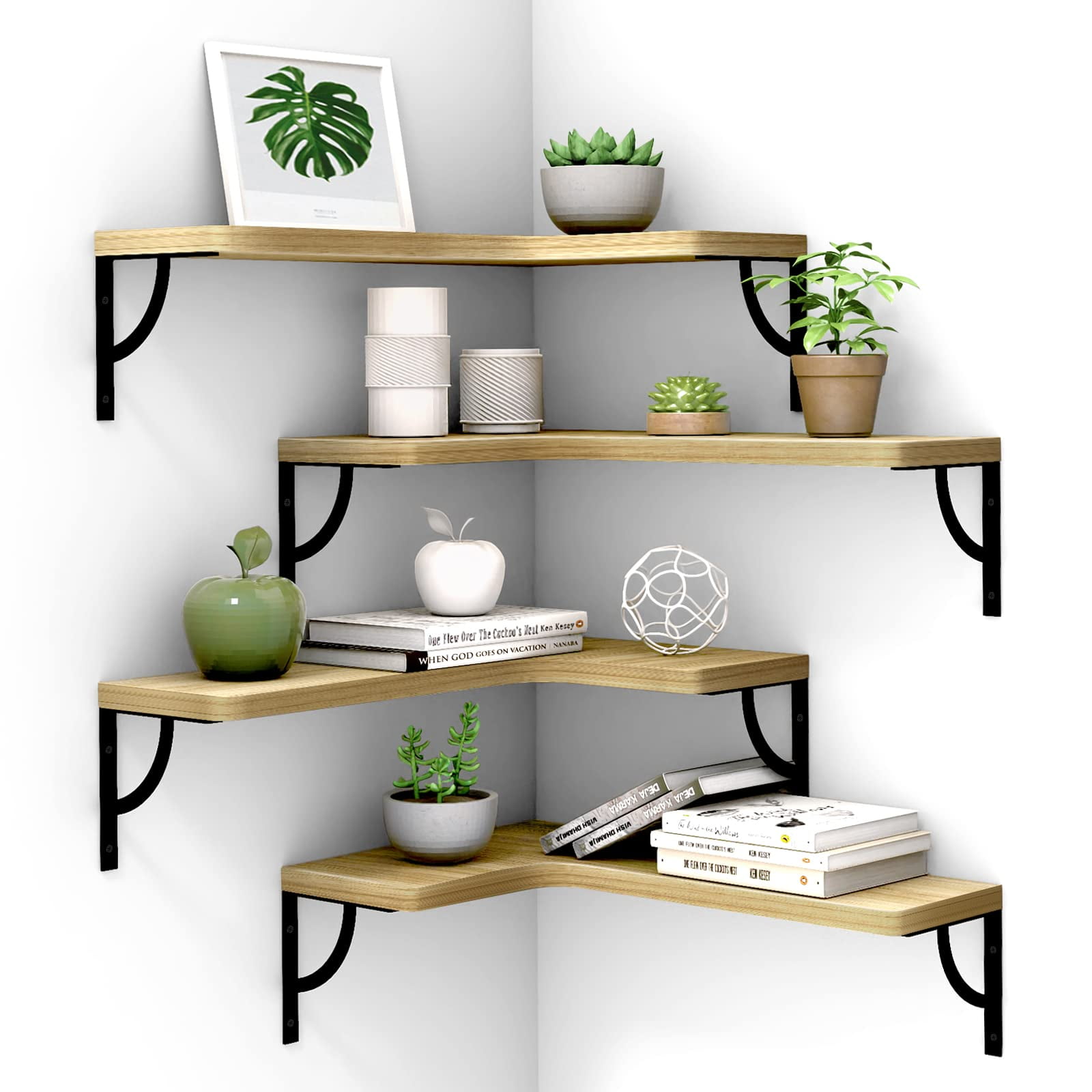 ROMGUAR Craft Corner Floating Shelves Wall Mounted Shelves Set of 4, Waterproof Wood Display Wall Storage Shelves, Book Shelves, Home Decor for