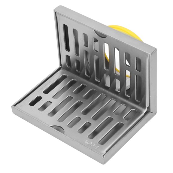 Corner Floor Drain L Shaped Sqaure Grate Surfaces Drawing Process Corrosion Resistant Anti Rust Side Floor Drain Fits 2.3 in Drain Pipes Fittings