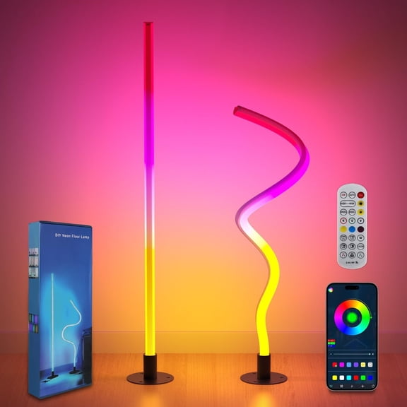 Corner Floor Lamp 2 Pack, LED Corner Lamp with 1300lm Smart Modern Floor Light with Music Sync, 16 Million Colors, Timer and DIY Shape with APP & Remote Control for Living Room, Bedroom, Gaming Room