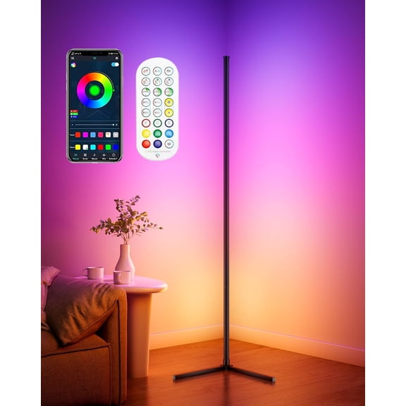 Corner Floor Lamp, 65"   Color Changing  Floor Lamp with APP and Remote Control, Modern Mood Lighting Corner Lamp with Music Sync, DIY Mode & Timing for  Room Gaming Room