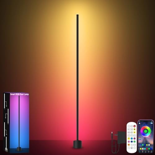 Corner Floor Lamp, RGB LED Lamp with Smart App and Remote Control Changing, Music Sync Ambience Lighting, Mood Lighting with 16 Million Colors for Bedroom Living Room Gaming Room