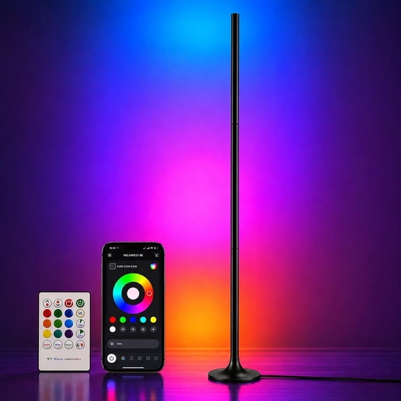 Corner Floor Lamp with Remote & App Control,RGB Color Changing LED Floor Lamp with Sync,16 Million Colors & 100+ Scene Modes,Dimmable Ambient Light for Living Room Gaming Room,USB