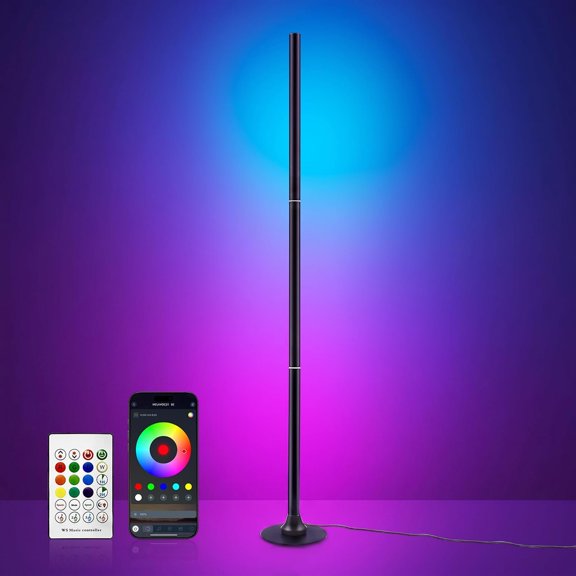 Corner Floor Lamp with Remote & App Control,RGB Color Changing LED Floor Lamp with  Sync,16 Million Colors & 100+ Scene Modes,Dimmable Ambient Light for Living Room Gaming Room,USB