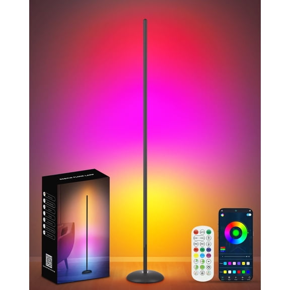 Corner Floor Lamp, Smart RGB LED Corner Lamp with App & Remote, Modern Floor Lamp with 16 Million Colors, Music Sync, Scene Modes, Color Changing Standing Lamps for Living Room, Bedroom