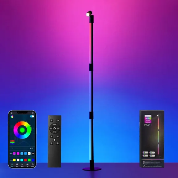 Corner Floor Lamp, Smart RGBIC LED Corner Lamp W/Spotlight, 10 Million Colors Changing LED Floor Lamp W/ App Control, Music Sync Timer Mood Lighting for Living Room, Xmas Decoration