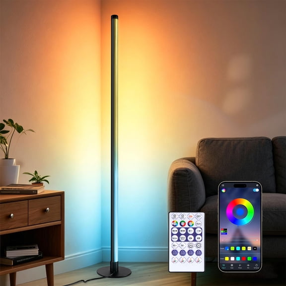 Corner Floor Lamp, Smart RGB LED Corner Lamp 3 Control Modes with App, Remote & Button, Music Sync Mic, 16 Million Colors USB Powered Standing Lamp for Living Room Bedroom Gaming Room Party Decor