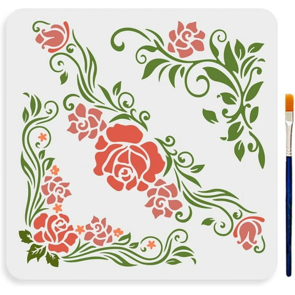 Corner Flower Rose Stencil 11.811.8inch 3 Styles Vintage Rose and Vine Wall Furniture White
