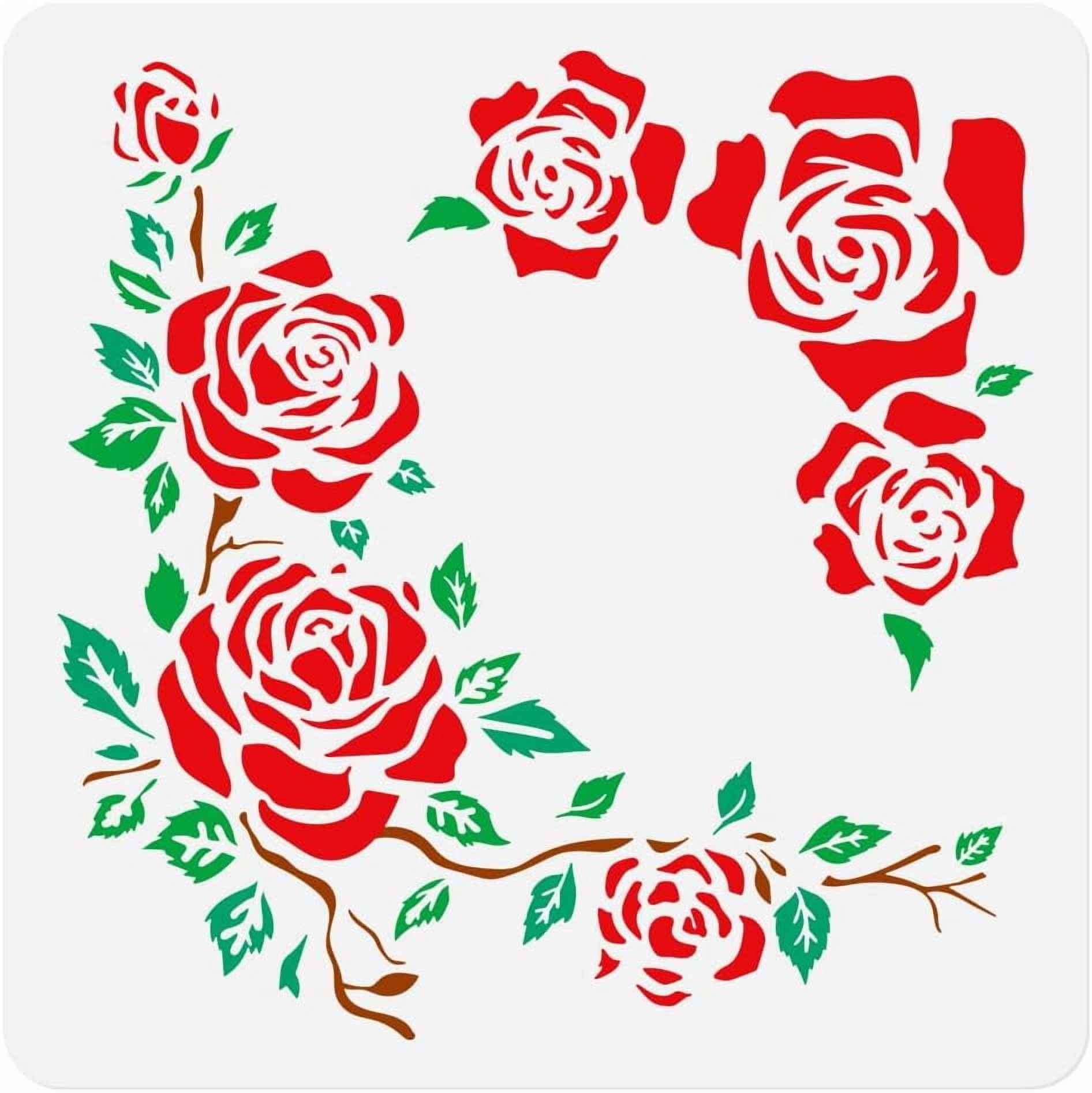 Corner Flower Rose Stencil Template Floral Pattern 11.8 x 11.8 Inch ...