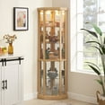 thumbnail image 1 of Corner Glass Curio Cabinet with Light Mirrored Back Adjustable Shelves Antique Collection Storage Solution for Living Room Classical Design, 1 of 15