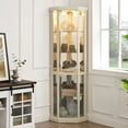 thumbnail image 1 of Corner Glass Curio Cabinet with Light Mirrored Back Adjustable Shelves Antique Collection Storage Solution for Living Room Classical Design, 1 of 14