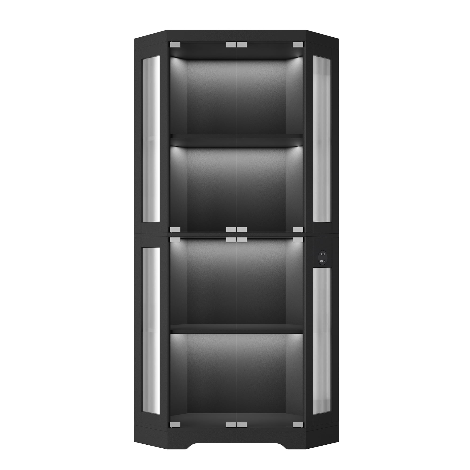 Corner Glass Display Cabinet with 4 Shelves – 3-Color LED Lighting ...