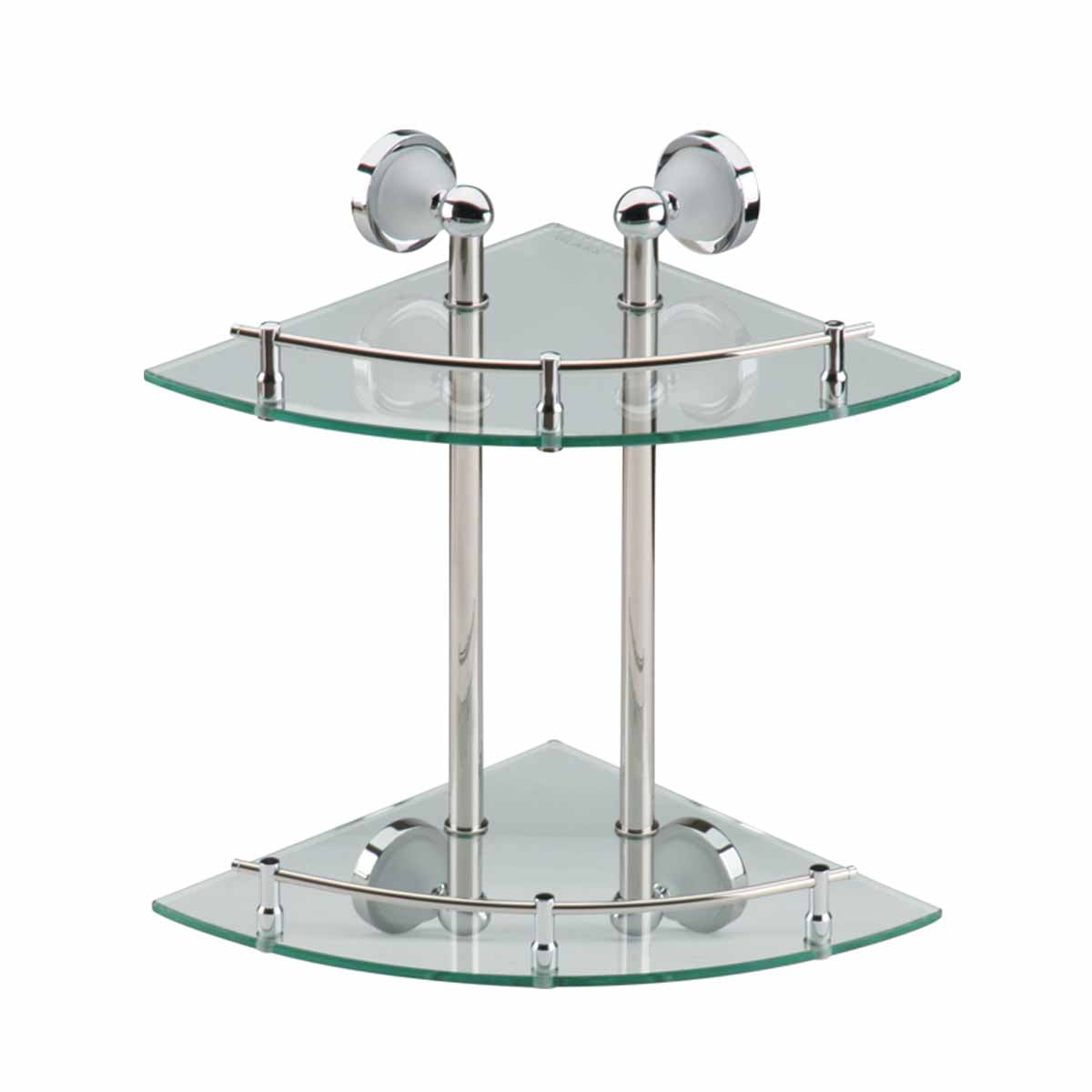 Brushed Stainless Steel Dual Tier Corner Glass Shelf