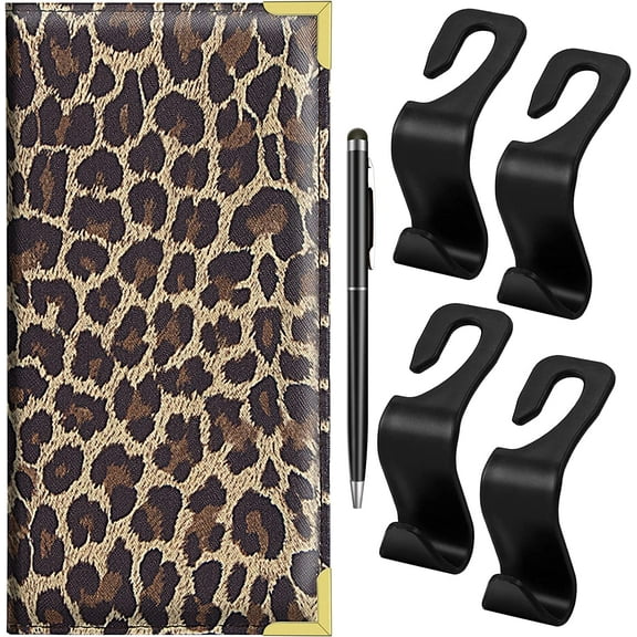 Corner Guard Car Registration and Insurance Card Holder with Magnetic Closure, Leather Vehicle Glove Box Organizer with 4 Pack Car Seat Headrest Hook