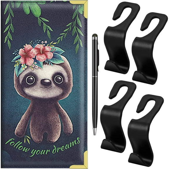 Corner Guard Car Registration and Insurance Card Holder with Magnetic Closure, Leather Vehicle Glove Box Organizer with 4 Pack Car Seat Headrest Hook