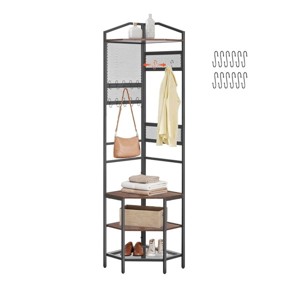 Corner Hall Tree, 71.3" Coat Rack with Hooks & Shoe Storage, Freestanding Metal Coat Rack Organizer for Entryway, Closet, Office - Adjustable, Anti-Tip
